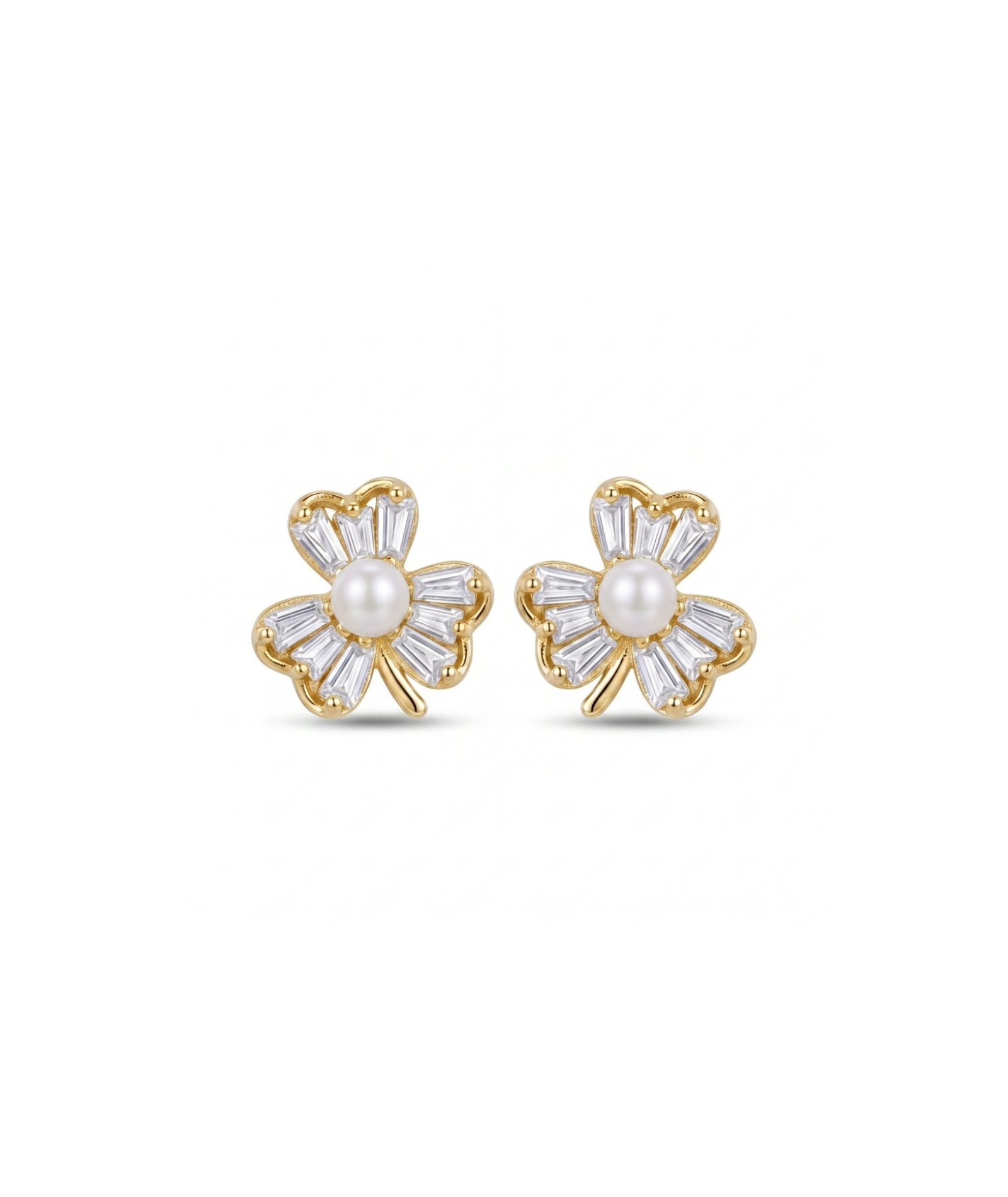 Gold butterfly earrings with pearl centers on a white background#color_gold