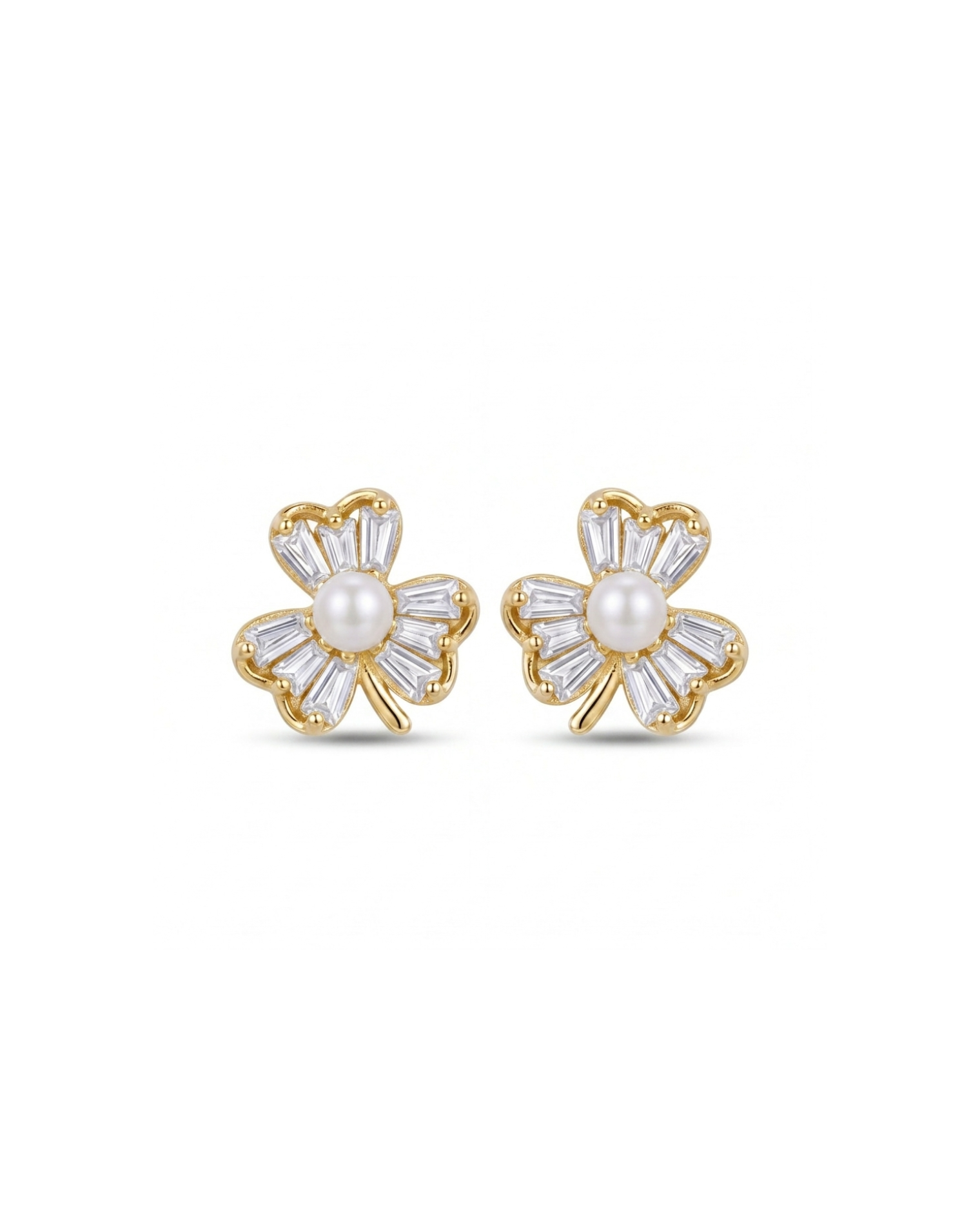 Gold butterfly earrings with pearl centers on a white background #color_gold