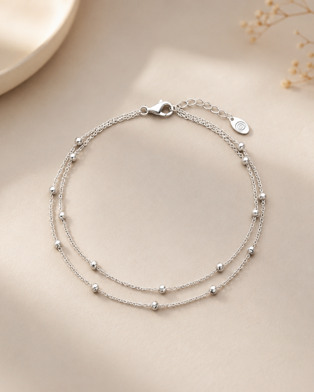 Double Bead Anklet – Dual Chain Silver Bead Anklet
