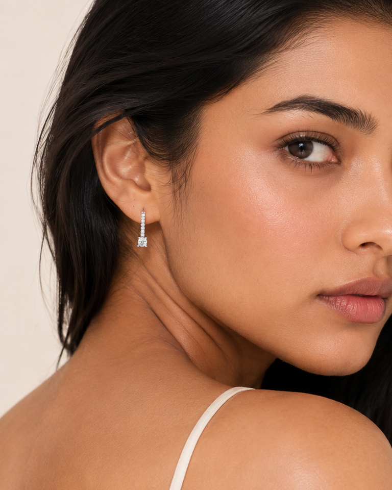 Pavé Solitaire Drop Huggie Earrings