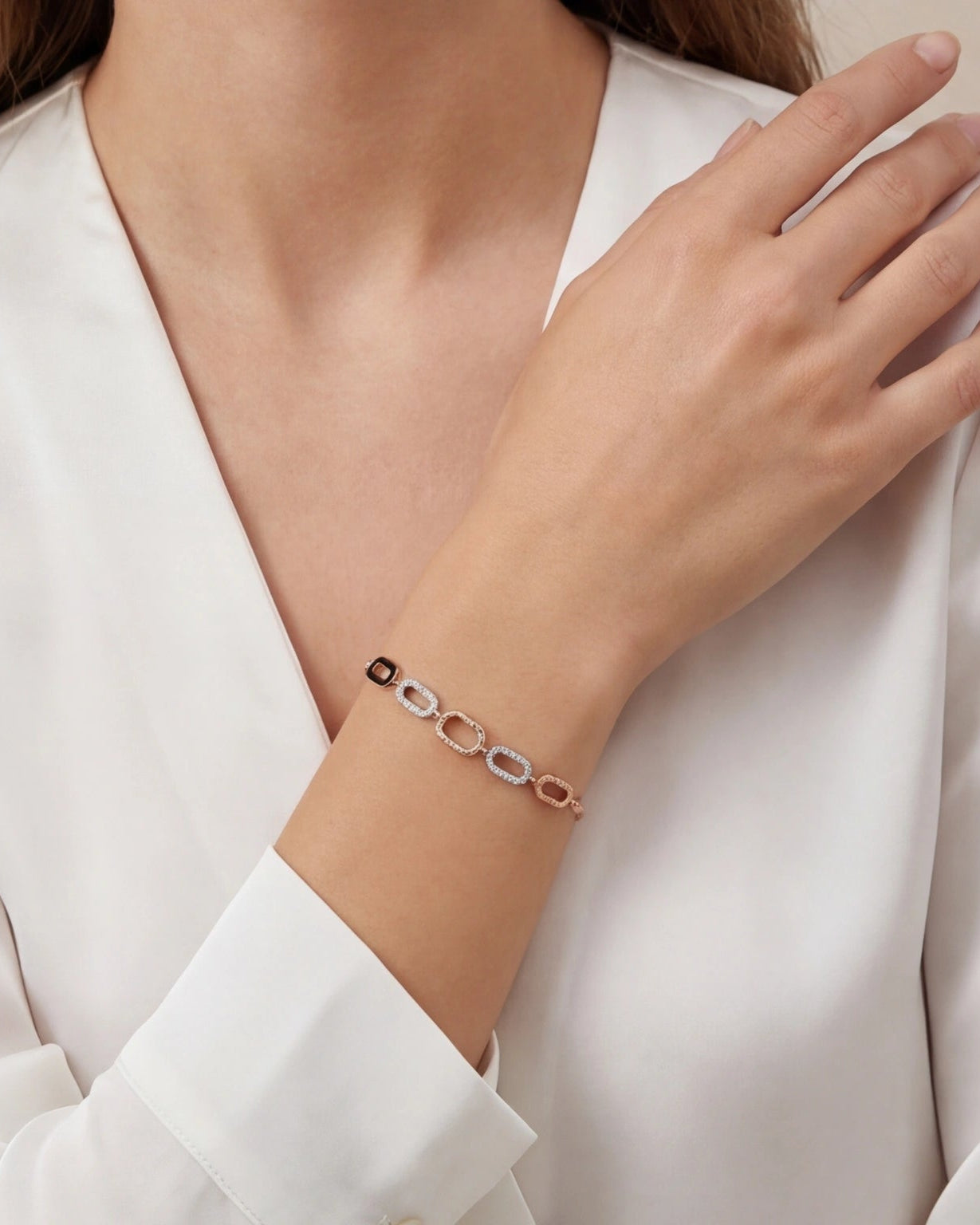 CZ Link Bracelet for Women#color_rose gold