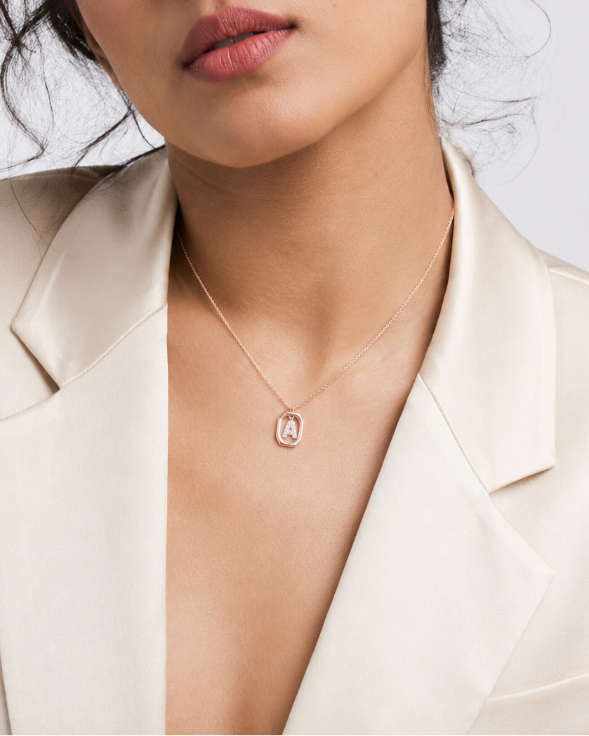 Letter Pendant Necklace for Women#color_rose gold