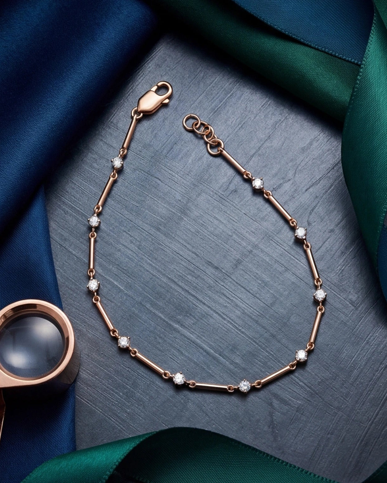 Elegant CZ bar and station bracelet #color_rose gold