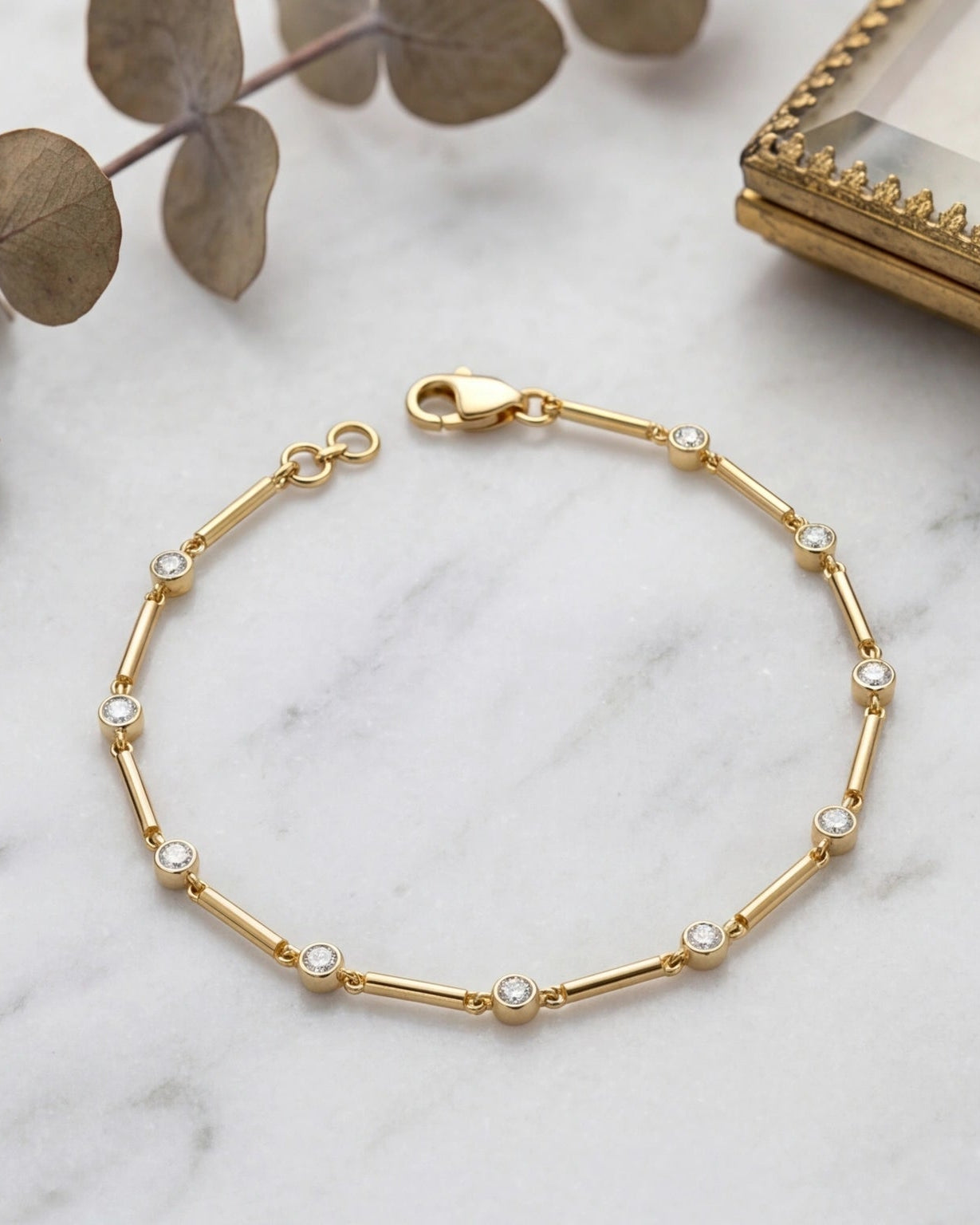 Elegant CZ bar and station bracelet #color_gold