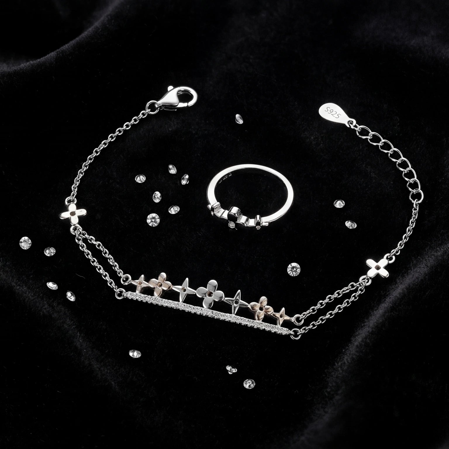 Elegant double chain bracelet #color_silver