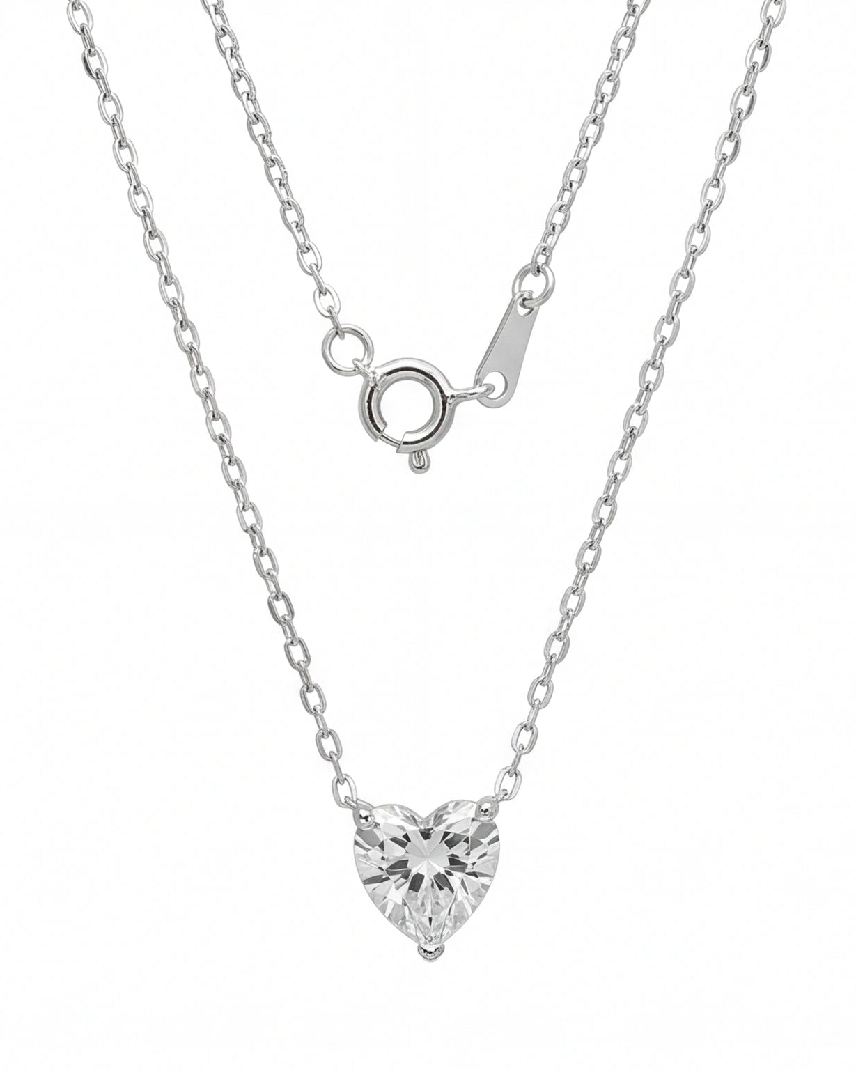 Heart CZ Necklace for Women#color_silver