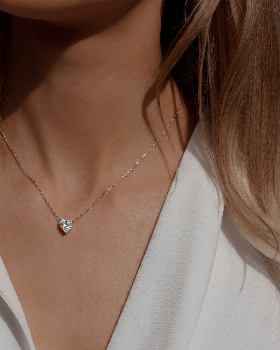 Heart CZ Necklace for Women#color_silver