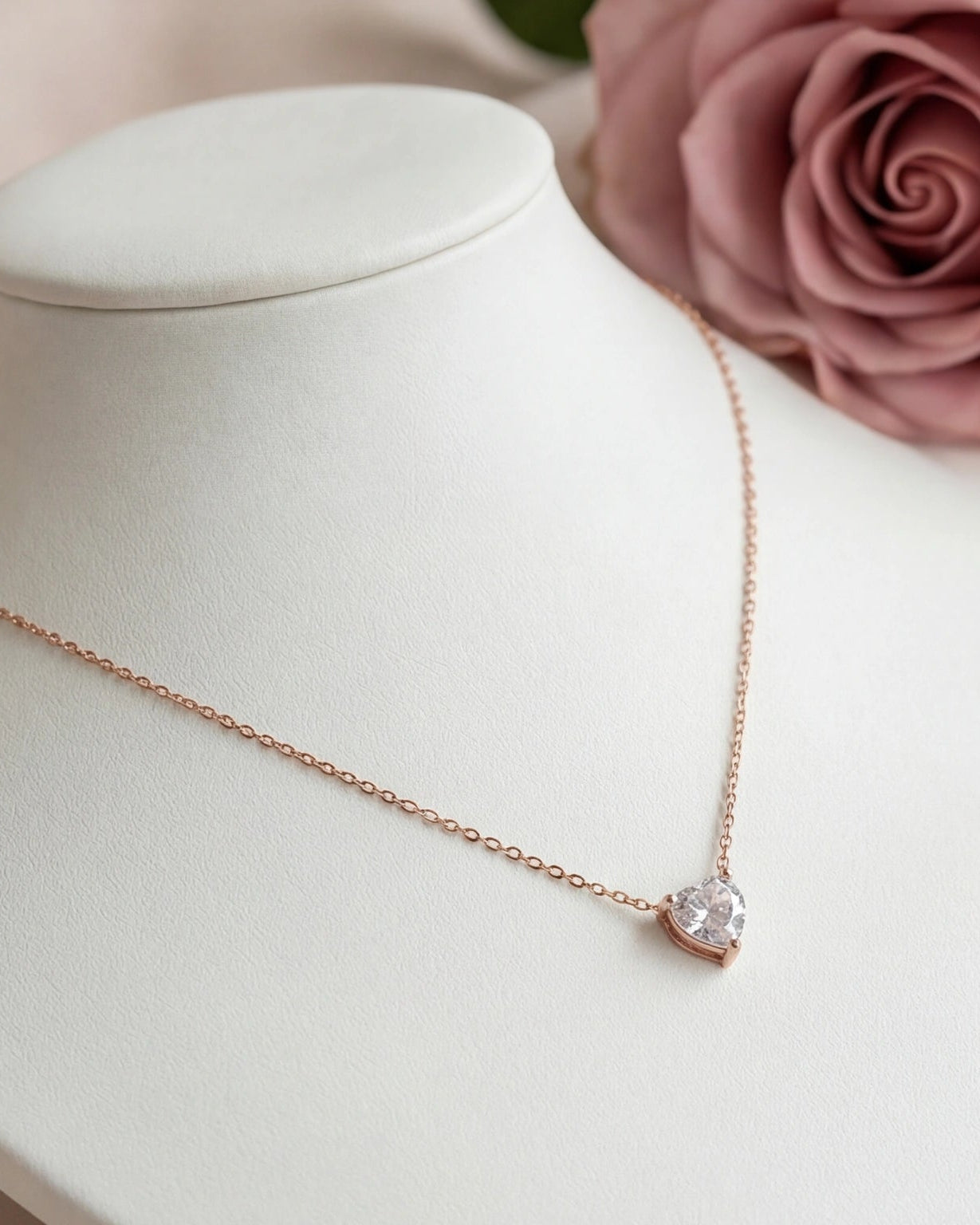 Heart CZ Necklace for Women#color_rose gold