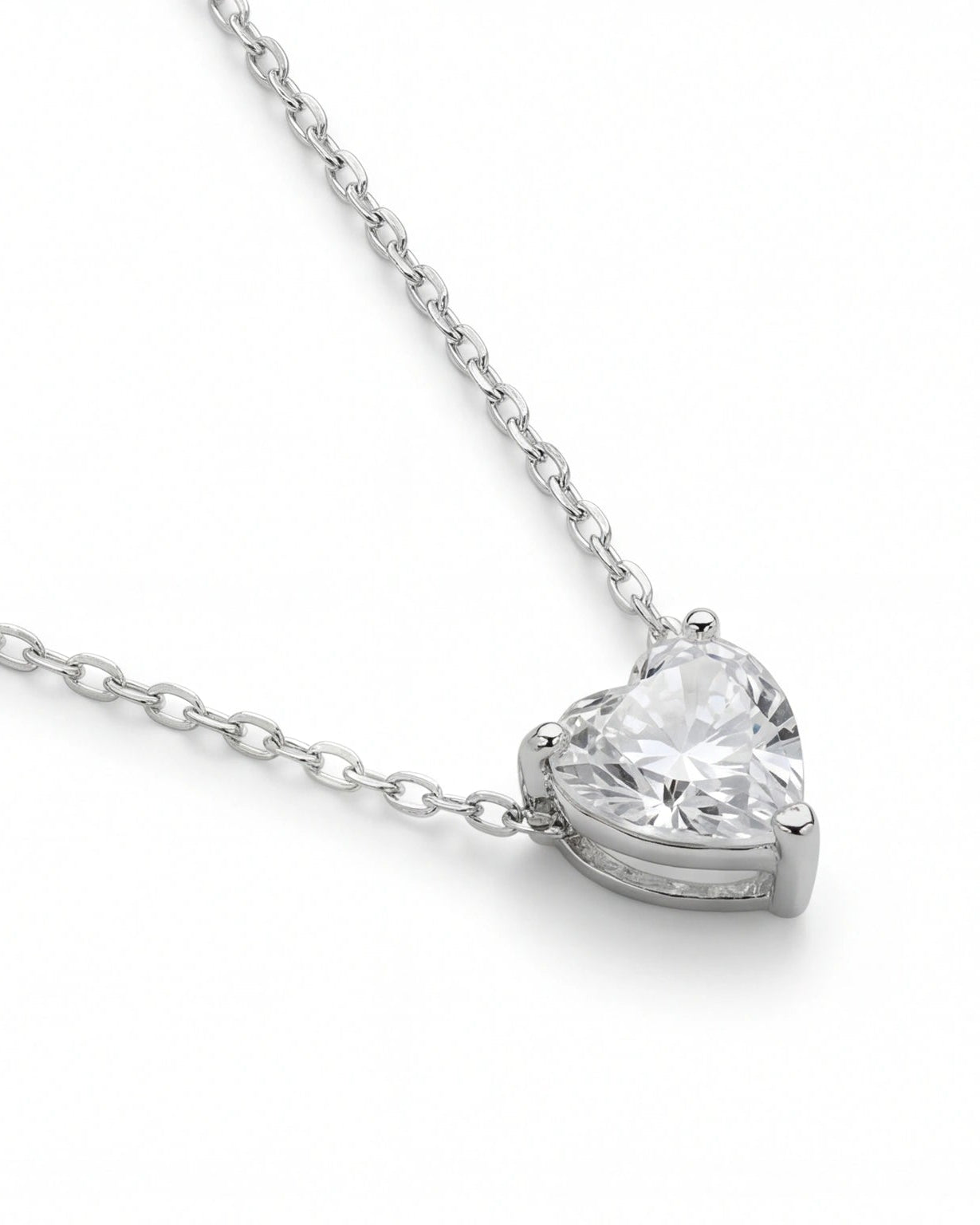 Heart CZ Necklace for Women#color_silver