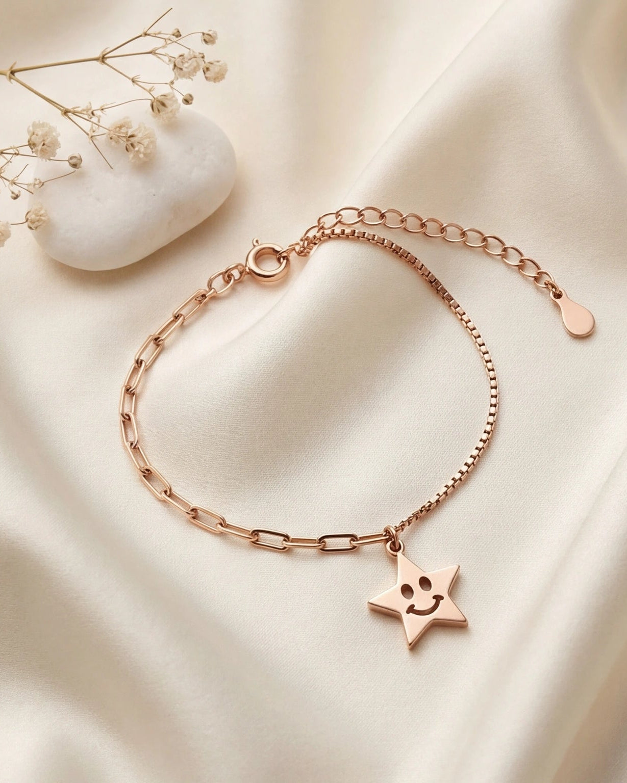 Lucky Star paperclip chain bracelet #color_rose gold