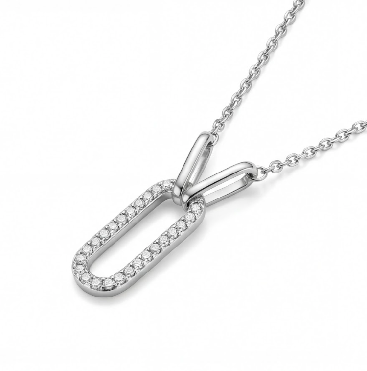 Pavé Link Necklace for Women#color_silver
