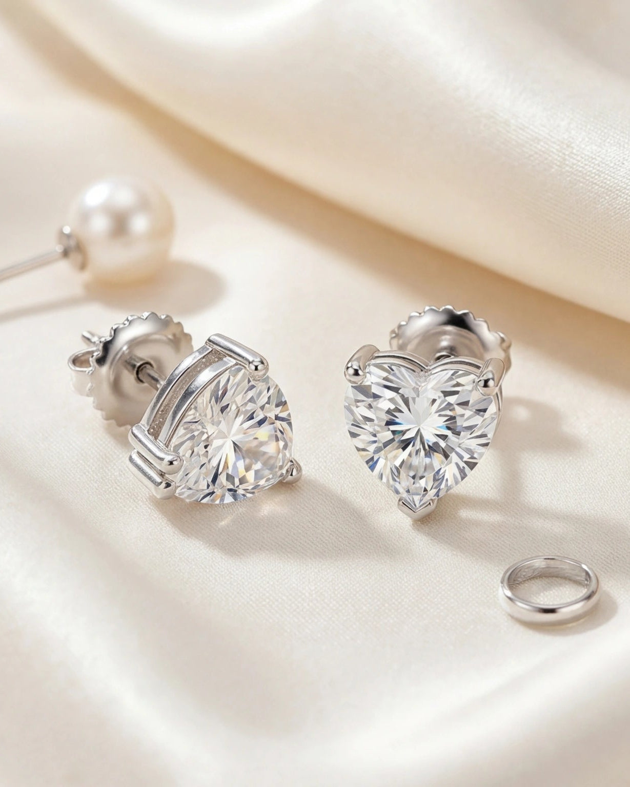 Elegant moon and pearl drop hoop earrings #color_silver