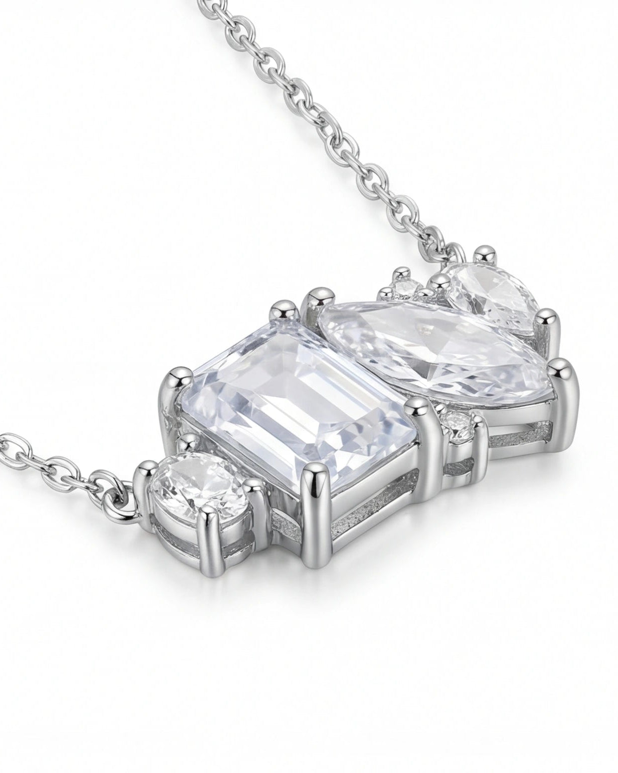 CZ Cluster Necklace for Women#color_silver