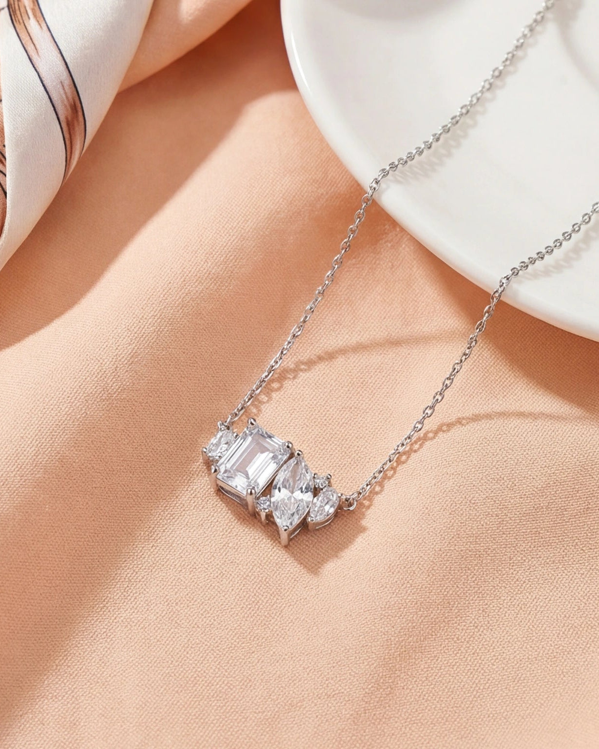 CZ Cluster Necklace for Women#color_silver
