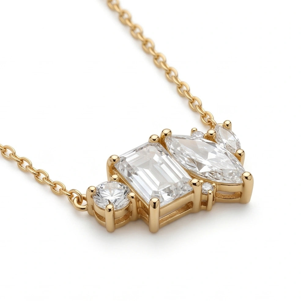CZ Cluster Necklace for Women#color_gold
