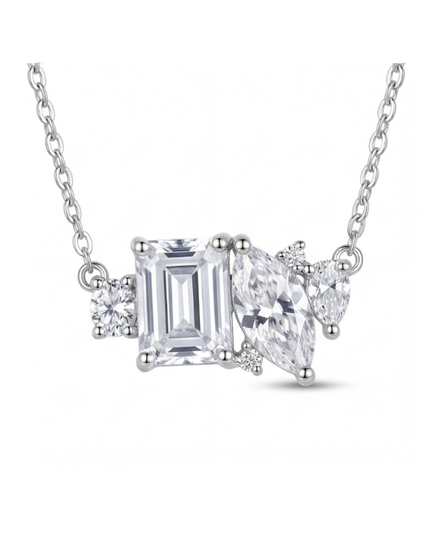CZ Cluster Necklace for Women#color_silver