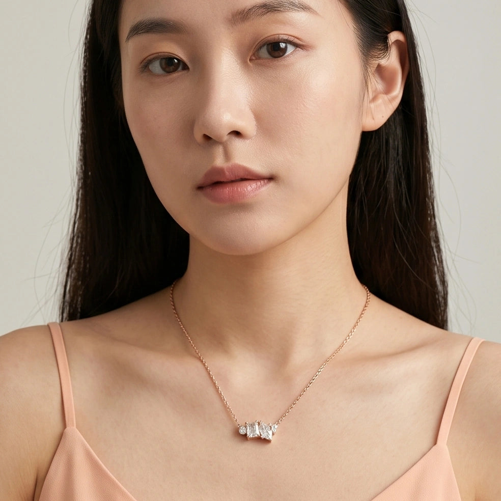 CZ Cluster Necklace for Women#color_rose gold