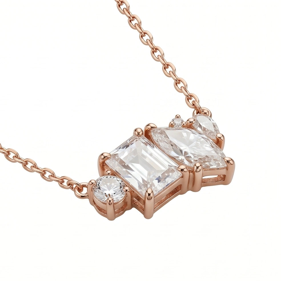 CZ Cluster Necklace for Women#color_rose gold