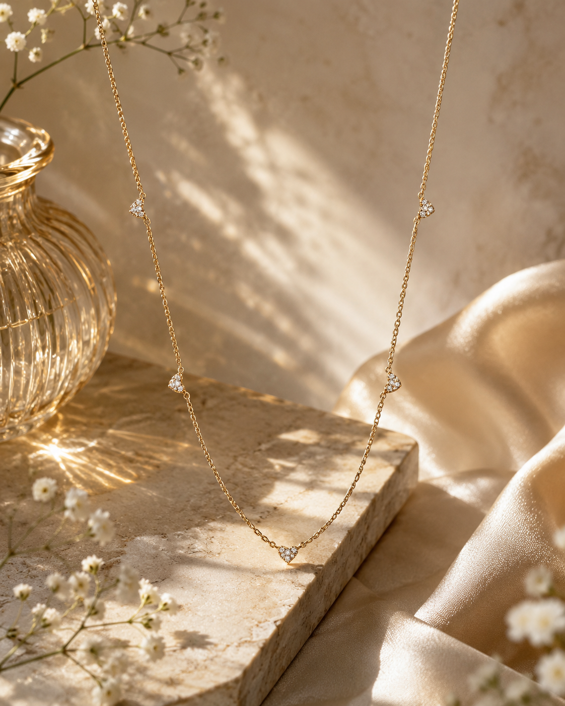 925 Silver Heart Station Necklace #color_gold