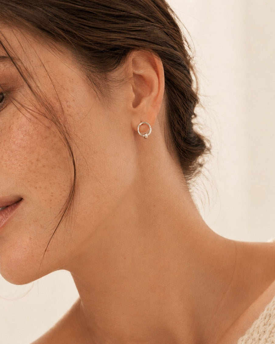 Open Circle Stud Earrings with Accent #color_silver