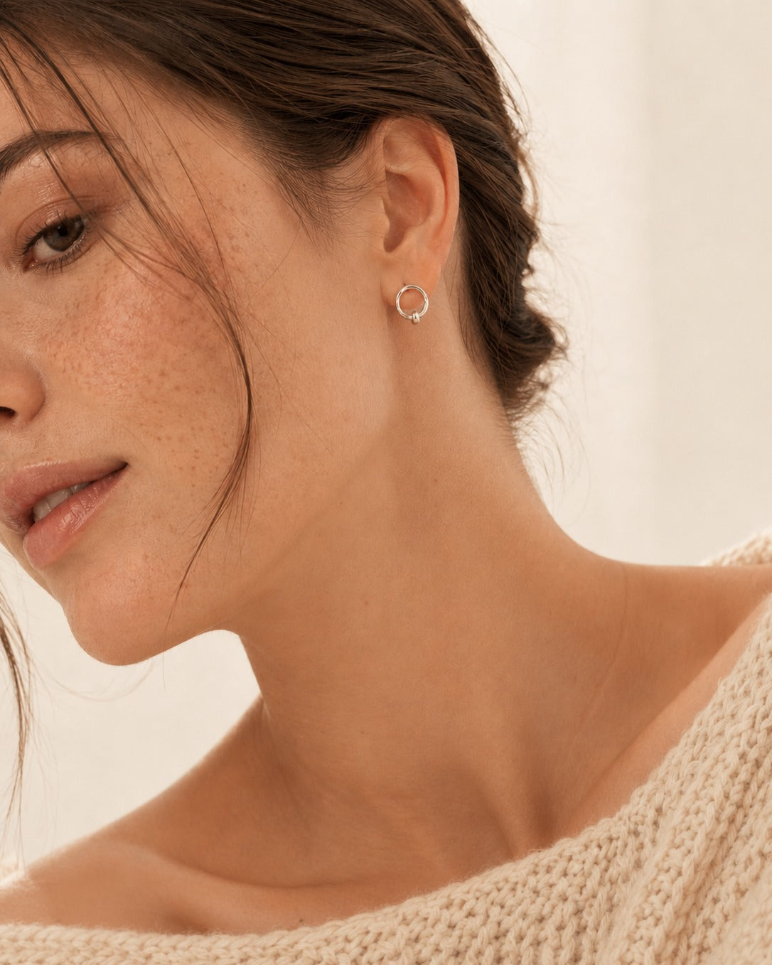 Open Circle Stud Earrings with CZ Accent #color_silver