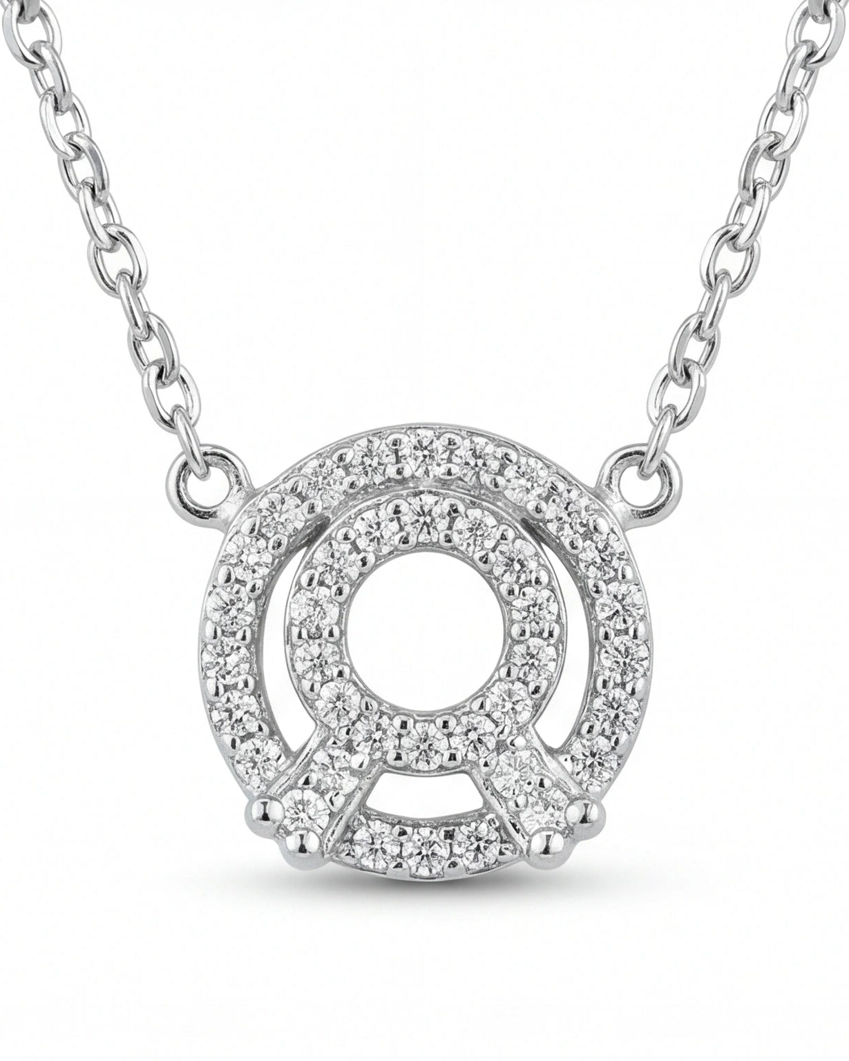 CZ Circle Pendant Necklace for Women#color_silver