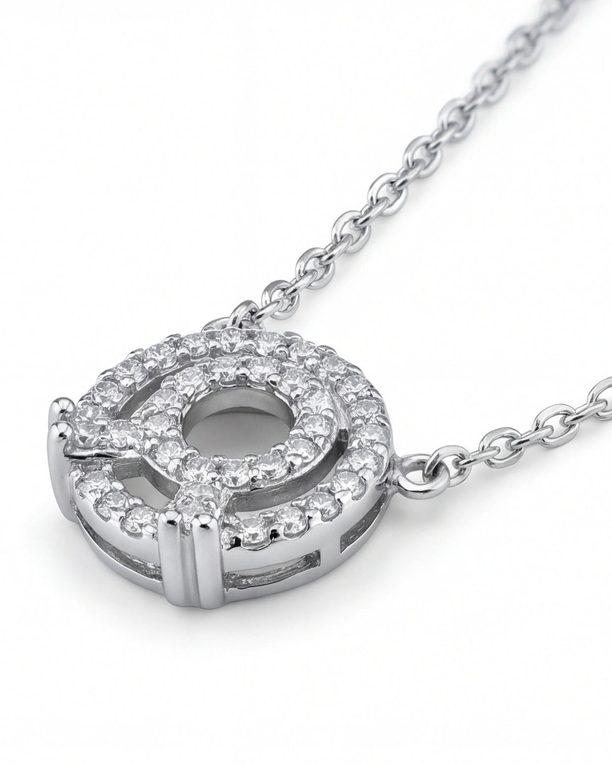 CZ Circle Pendant Necklace for Women#color_silver