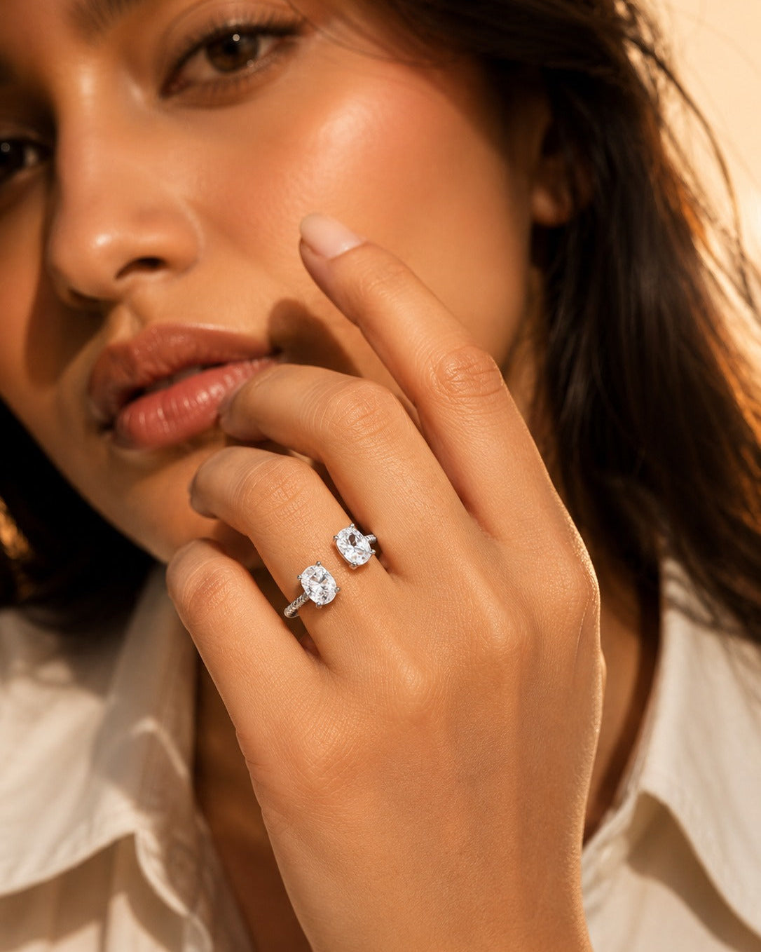 Oval Solitaire Open Ring in 925 Silver #color_silver