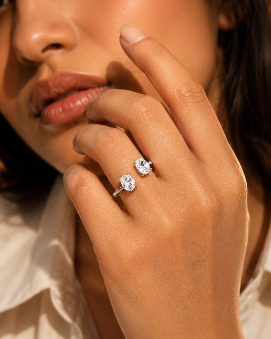 Oval Solitaire Open Ring in 925 Silver #color_silver