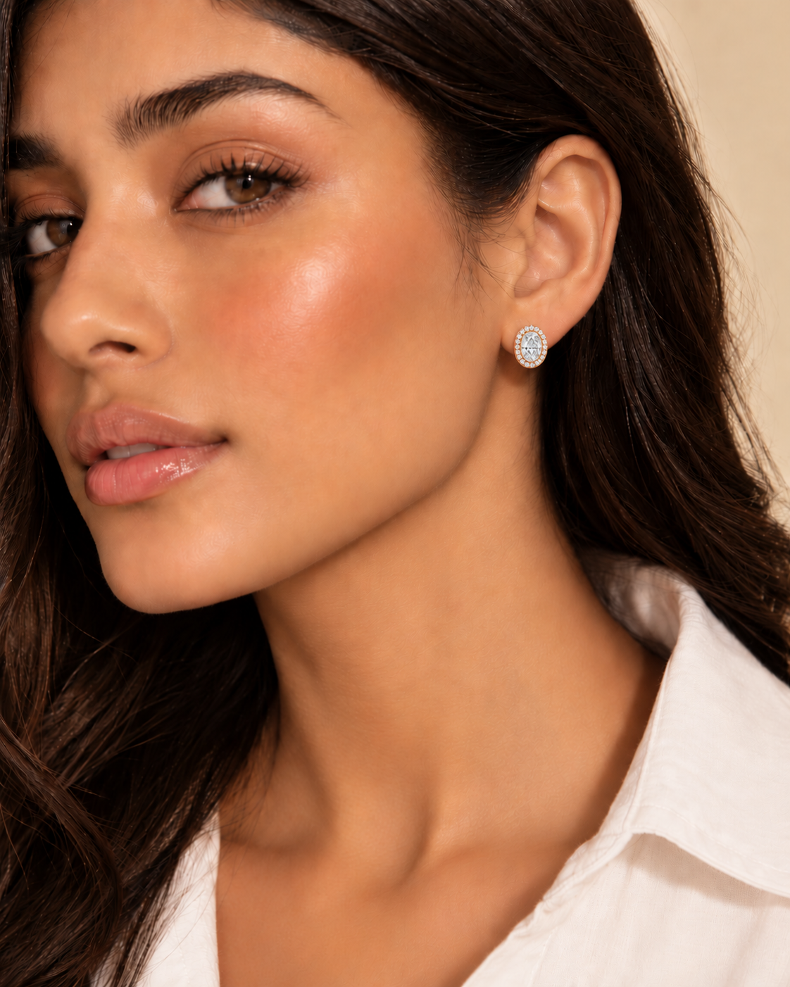 925 Sterling Silver rose gold oval halo stud earrings