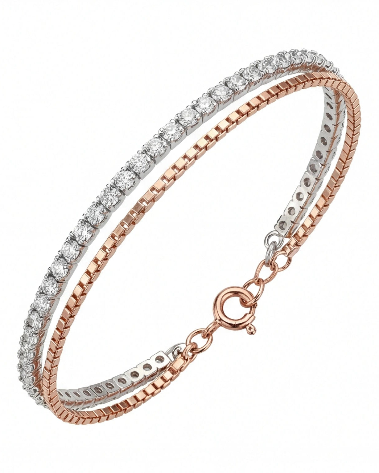 Dual Row CZ Tennis Bracelet for Women#color_rose gold