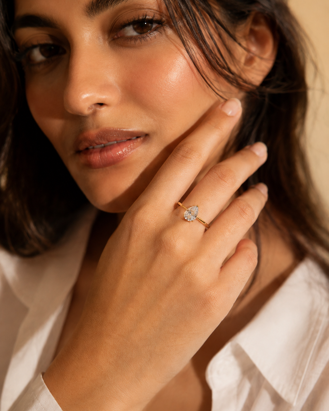 925 Silver Pear Cut Solitaire Ring #color_gold
