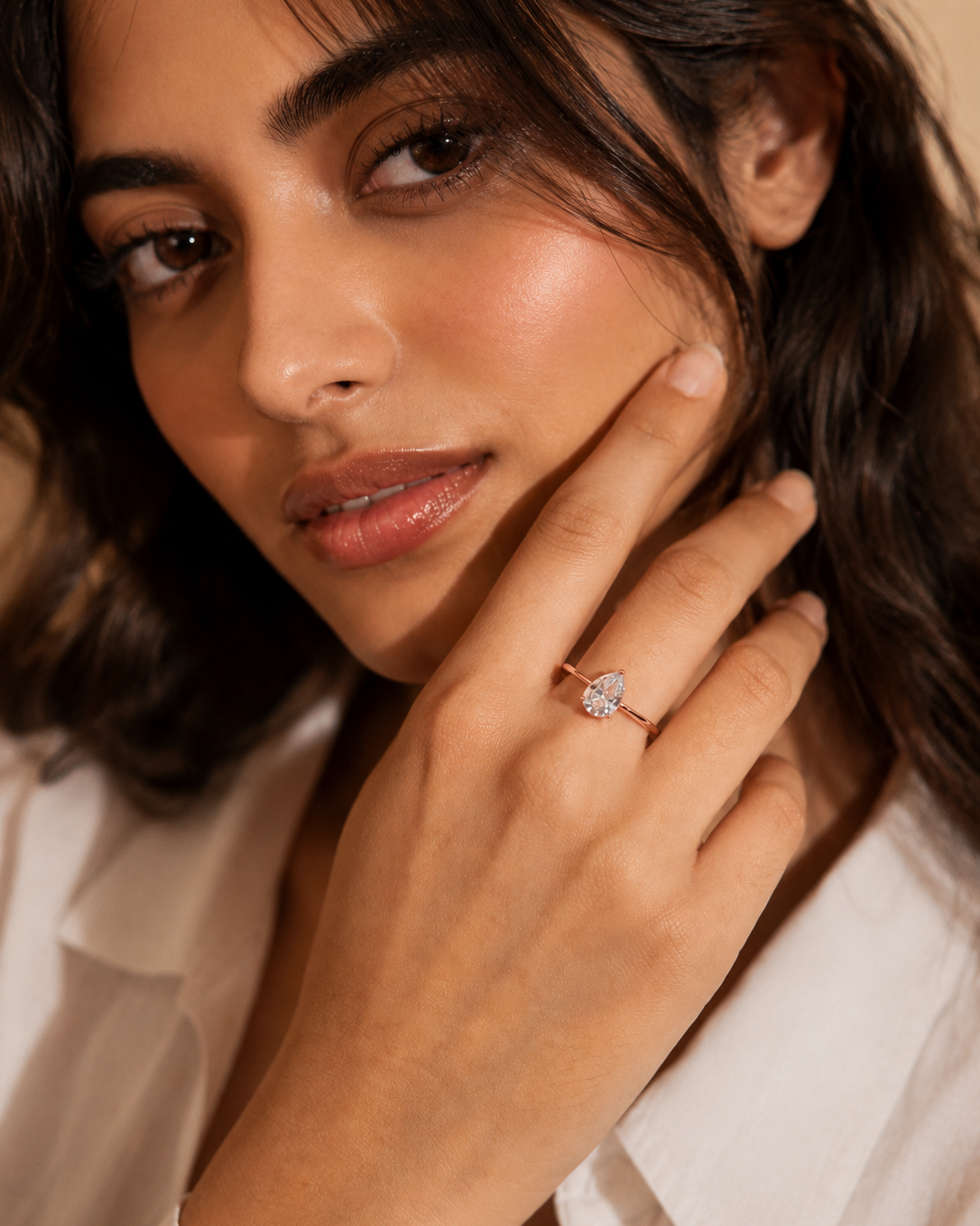 925 Silver Pear Cut Solitaire Ring #color_rose gold