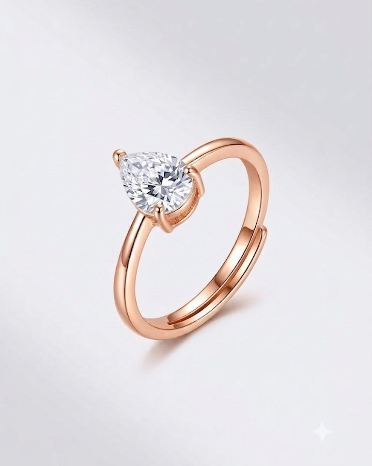 925 Silver Pear Cut Solitaire Ring #color_rose gold
