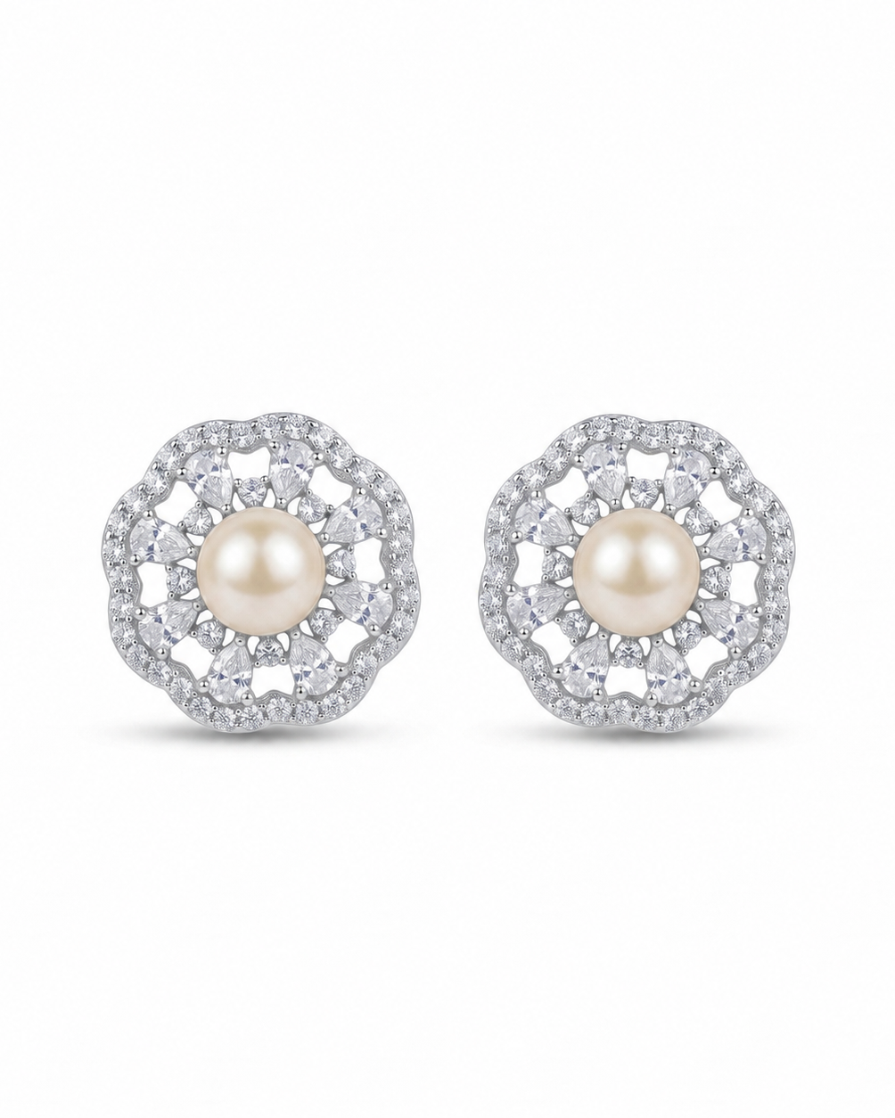Pearl Floral Stud Earrings #color_silver