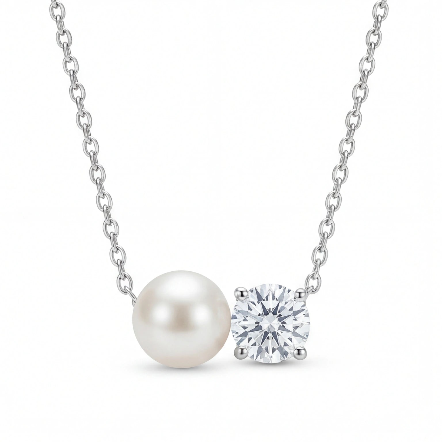 Double Pearl Chain Necklace for Women#color_silver