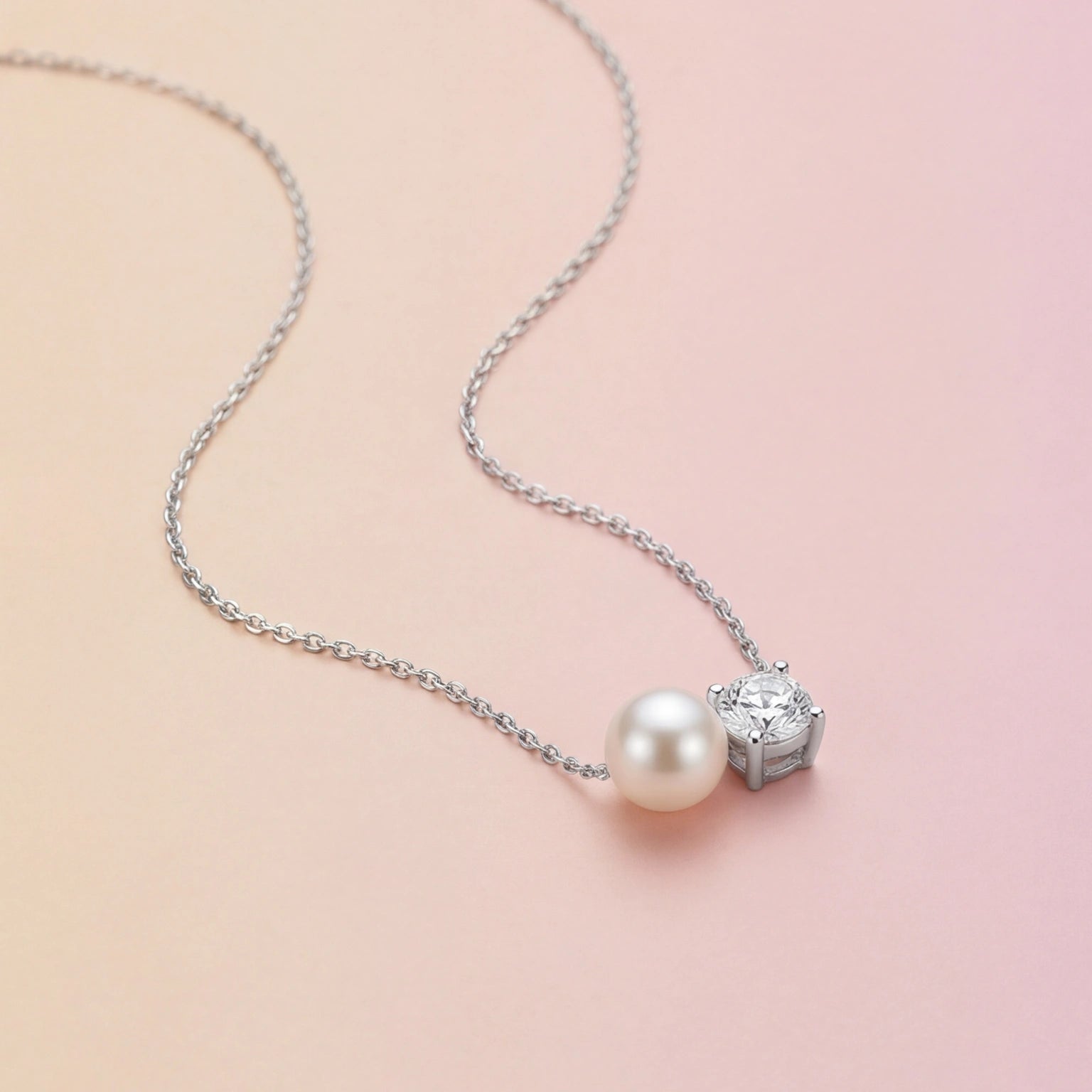 Double Pearl Chain Necklace for Women#color_silver