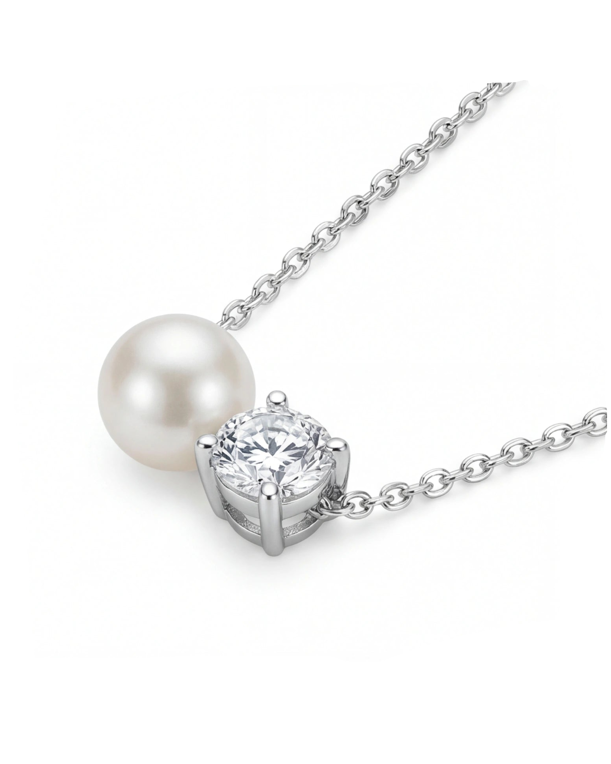 Double Pearl Chain Necklace for Women #color_silver