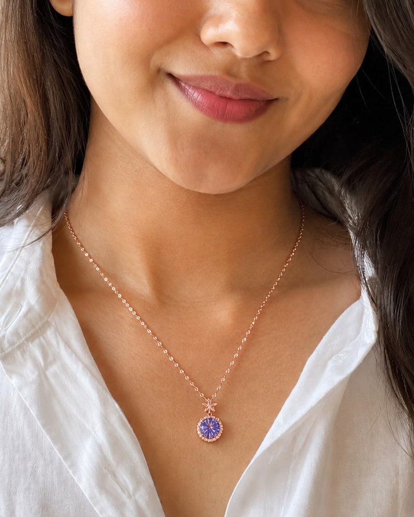 Violet Halo Pendant Necklace #color_rose gold