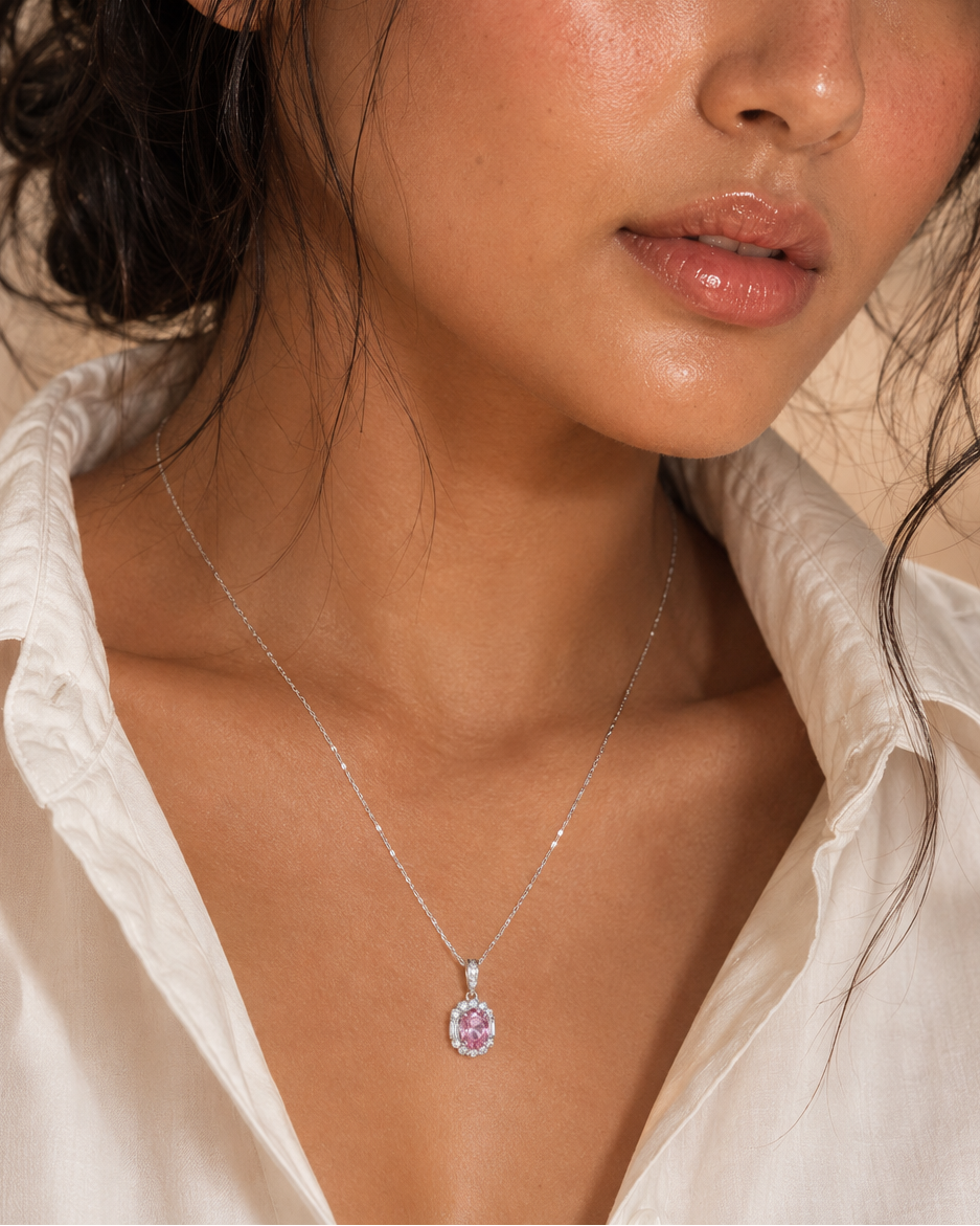 Pink Pendant Necklace for Women#color_silver