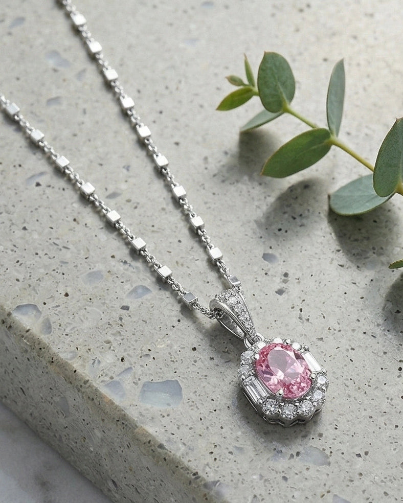 Pink Pendant Necklace for Women#color_silver