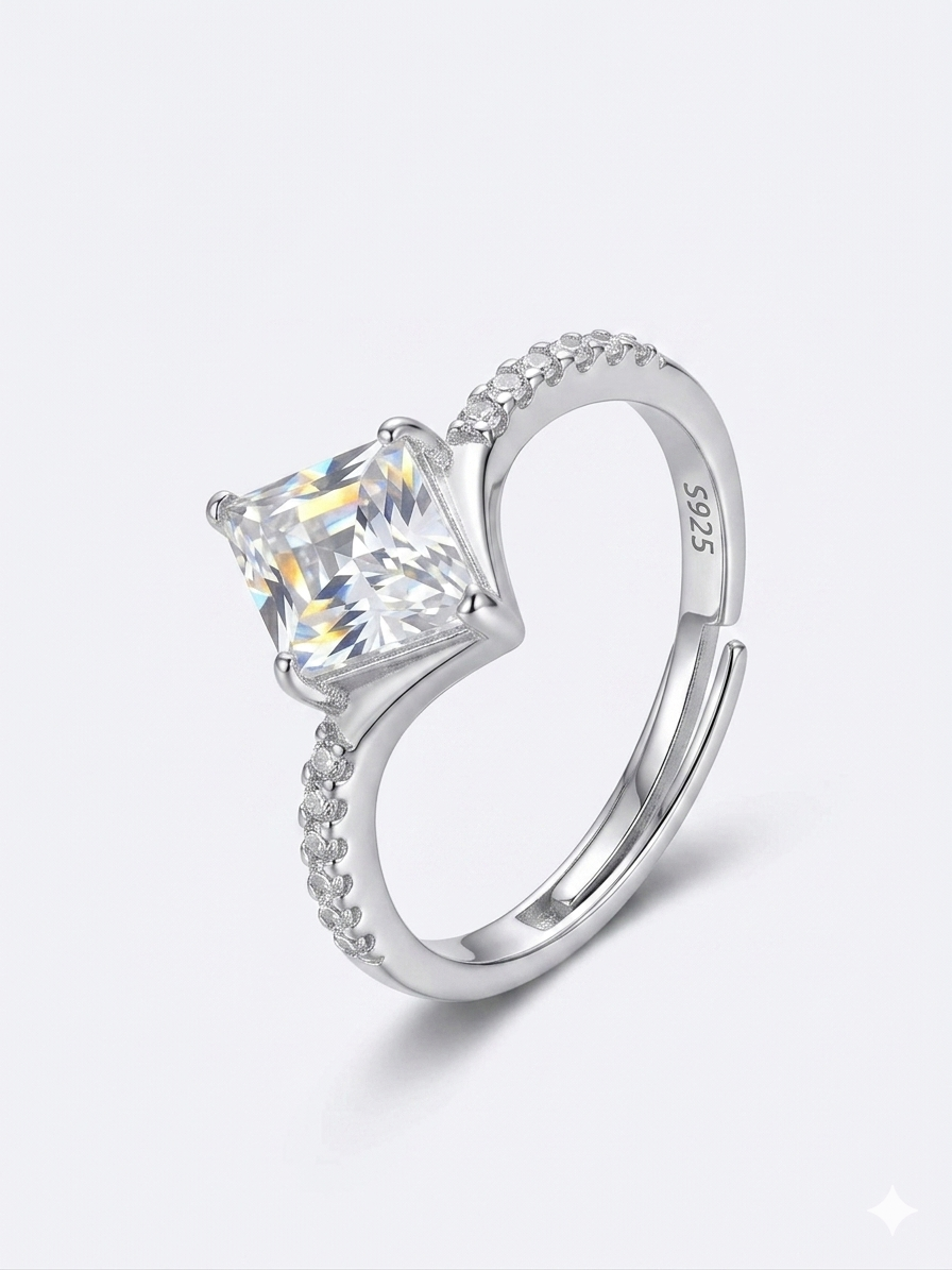 Radiant Solitaire Ring in 925 Sterling Silver #color_silver