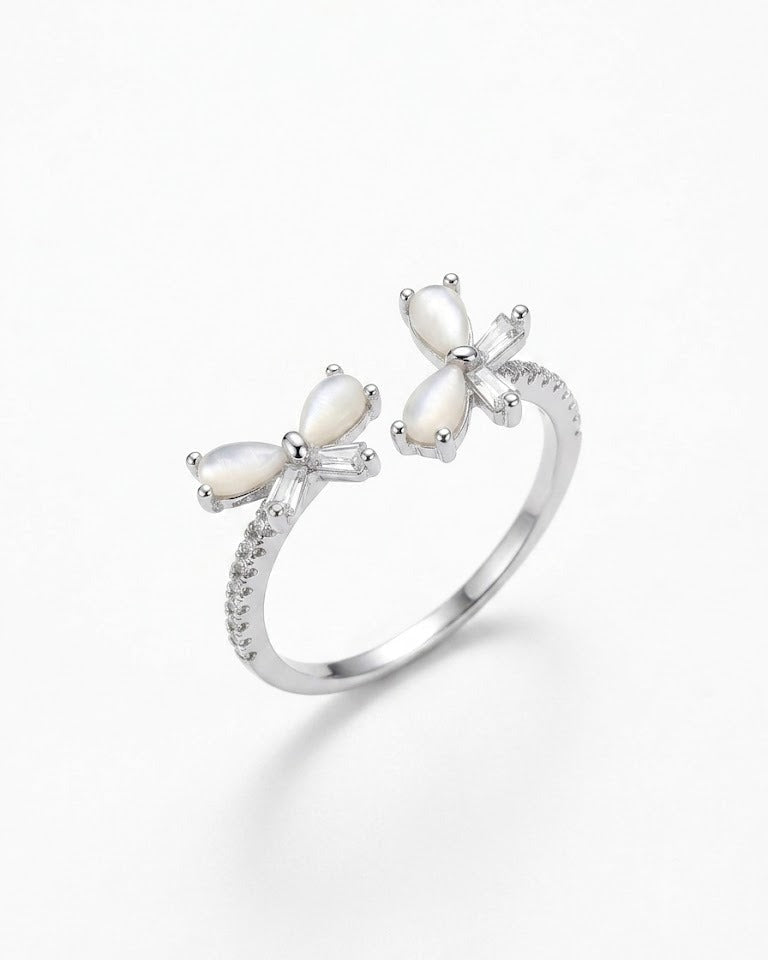 925 Silver Butterfly Pearl Adjustable Ring #color_silver