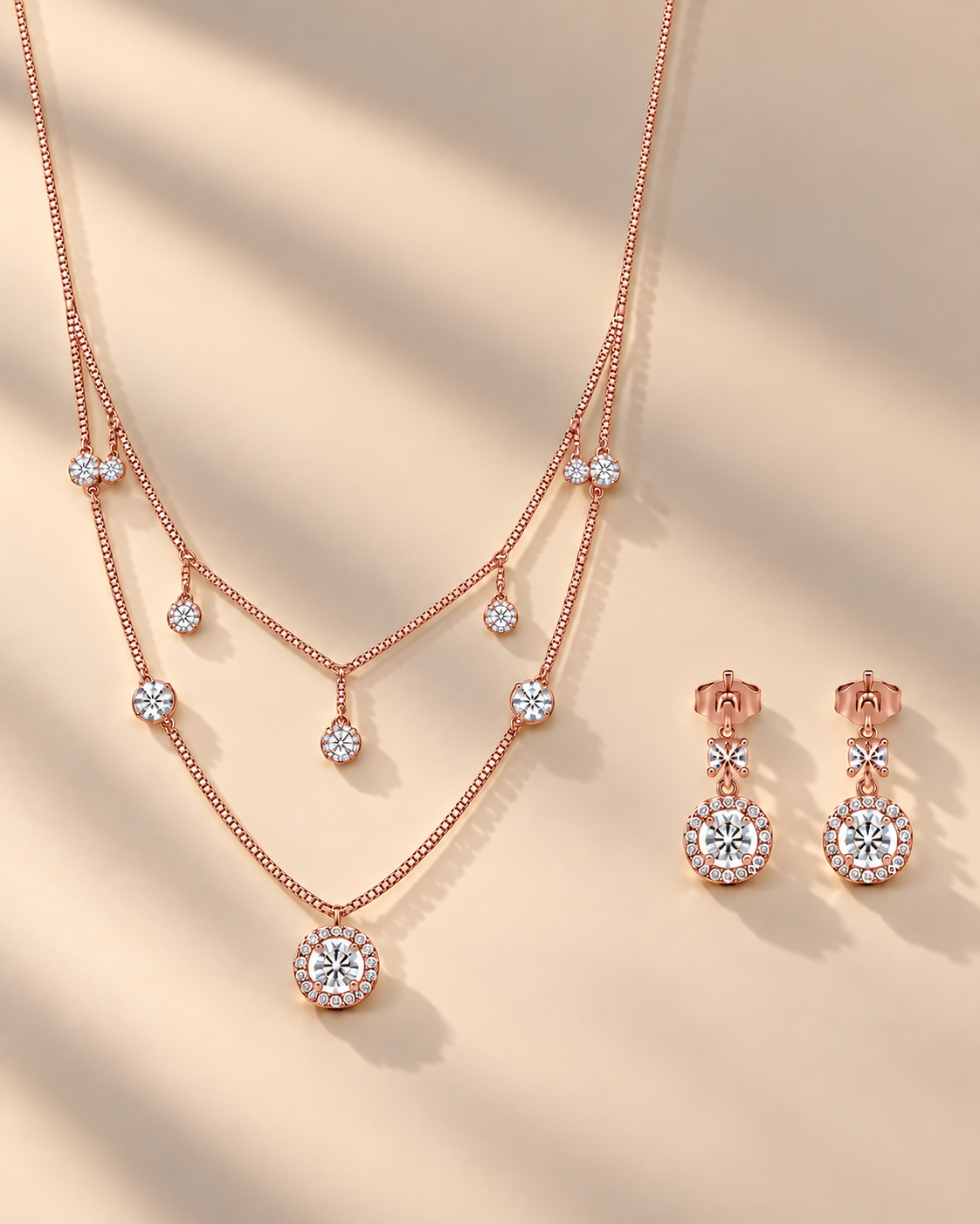 Layered Necklace & Earrings Set in 925 Silver | Cilvira