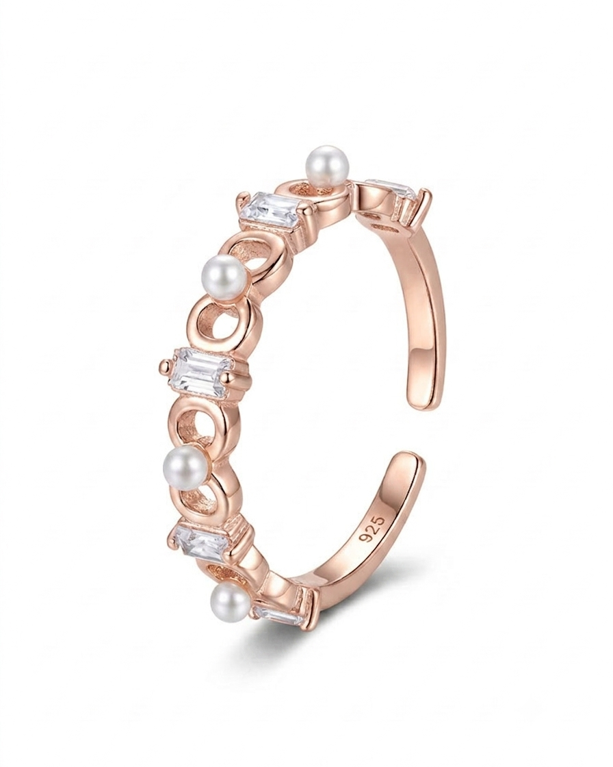 925 Silver Pearl Loop Ring #color_rose gold