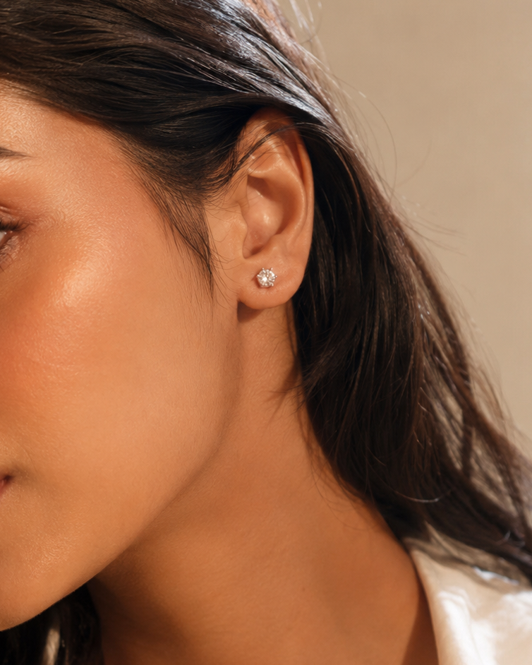 925 Silver Round Sparkle Stud Earrings #color_silver