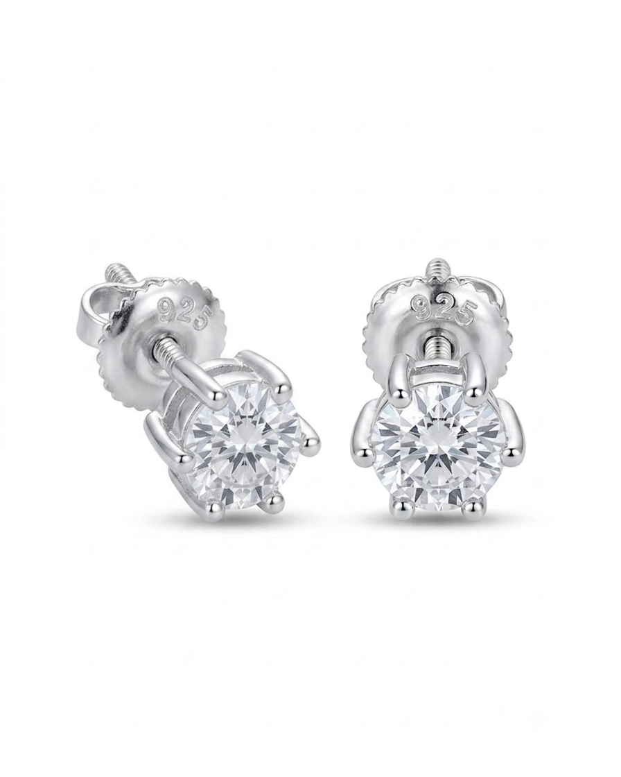 925 Silver Round Sparkle Stud Earrings #color_silver