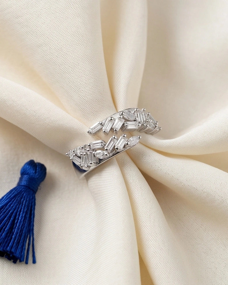 Elegant open ring with mixed-cut CZ stones #color_silver