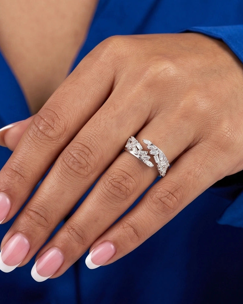 Elegant open ring with mixed-cut CZ stones #color_silver