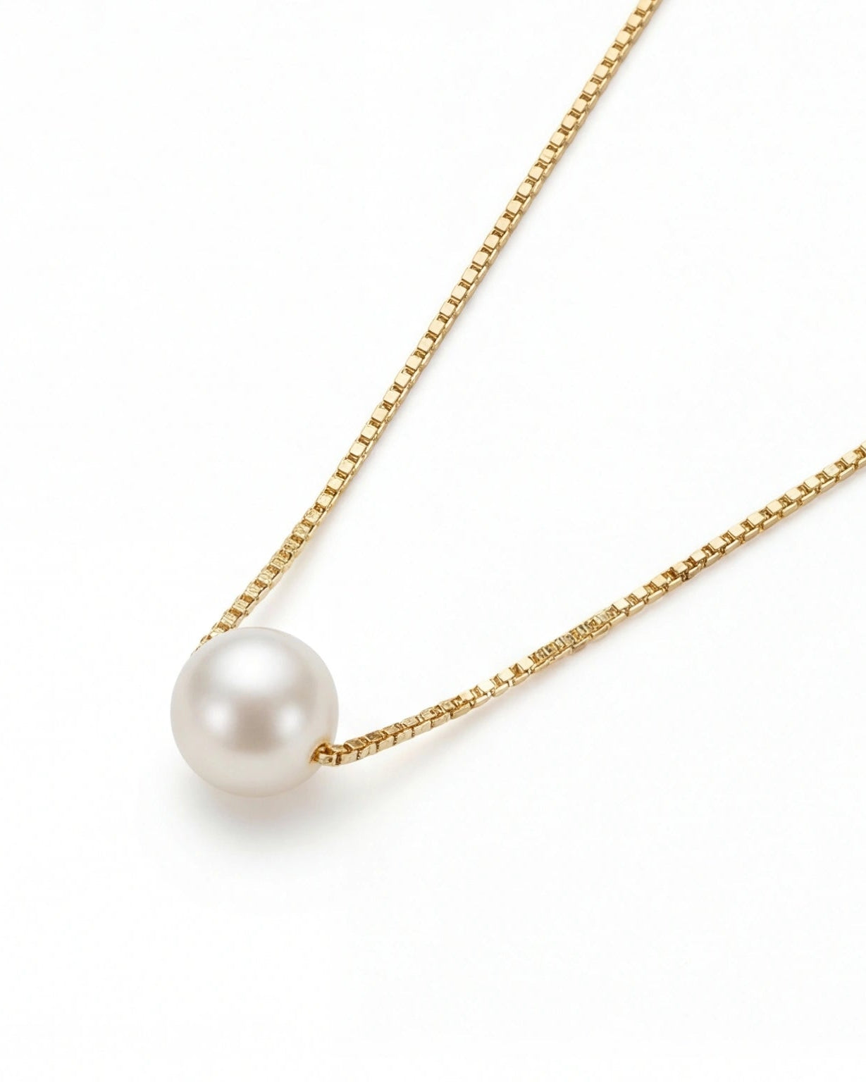 Single Pearl Chain Necklace for Women#color_gold